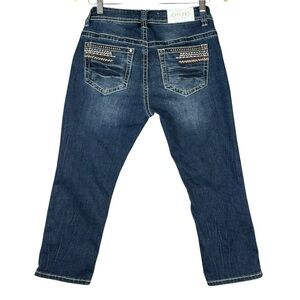 Shyanne Jeans Womens 28 Blue Dark Wash Straight Leg Mid Rise Embellished Pockets